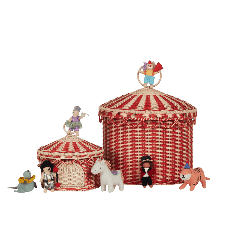 Rattan Circus Tent Toy Basket – Large Storage Hamper with Lid - Nssoma