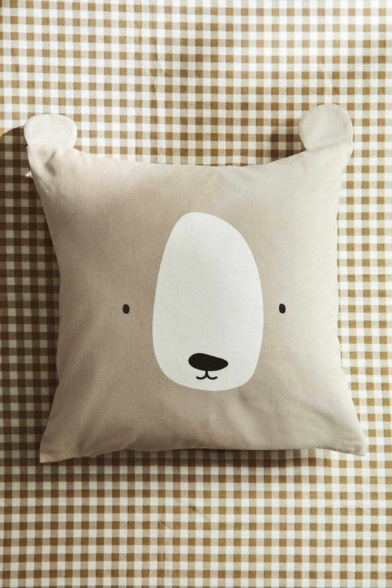 Cotton Cushion Cover – Bear Face Pillow Cover with 3D Ears for Kids - Nssoma