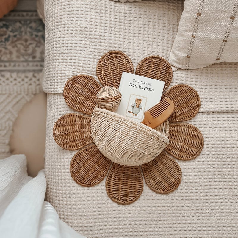 Natural Rattan Daisy Wall Basket – Decorative Storage for Kids’ Rooms - Nssoma