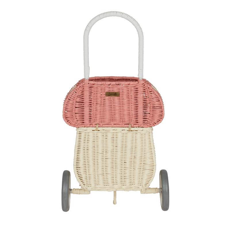 Natural Rattan Mushroom Luggy – Pink Wheeled Storage Basket - Nssoma