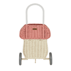 Natural Rattan Mushroom Luggy – Pink Wheeled Storage Basket - Nssoma