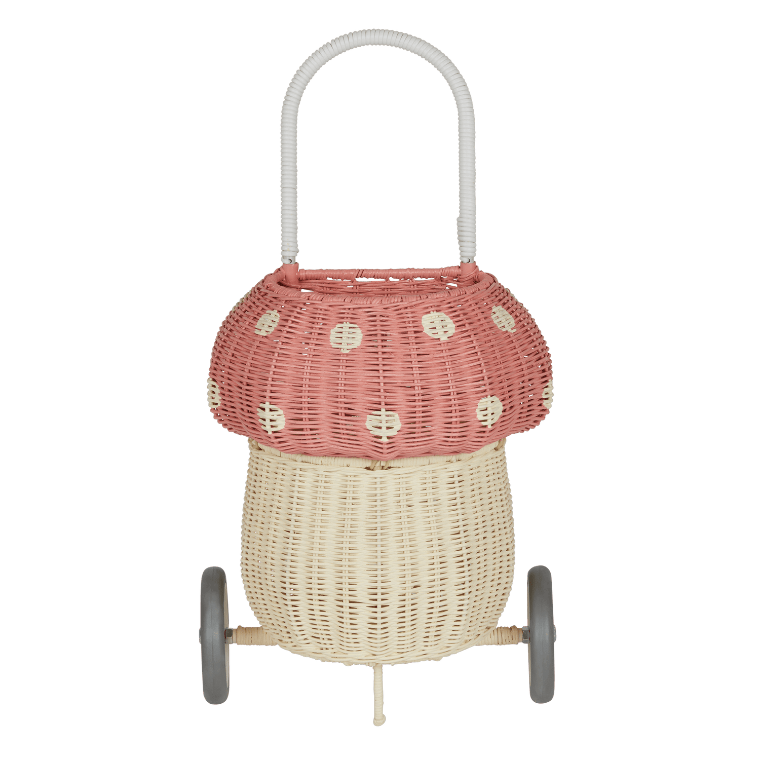 Natural Rattan Mushroom Luggy – Pink Wheeled Storage Basket - Nssoma