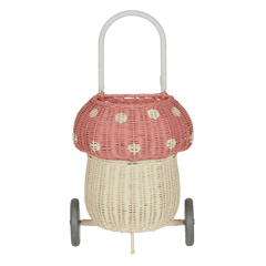 Natural Rattan Mushroom Luggy – Pink Wheeled Storage Basket - Nssoma