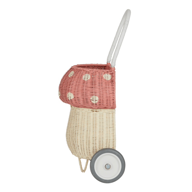 Natural Rattan Mushroom Luggy – Pink Wheeled Storage Basket - Nssoma