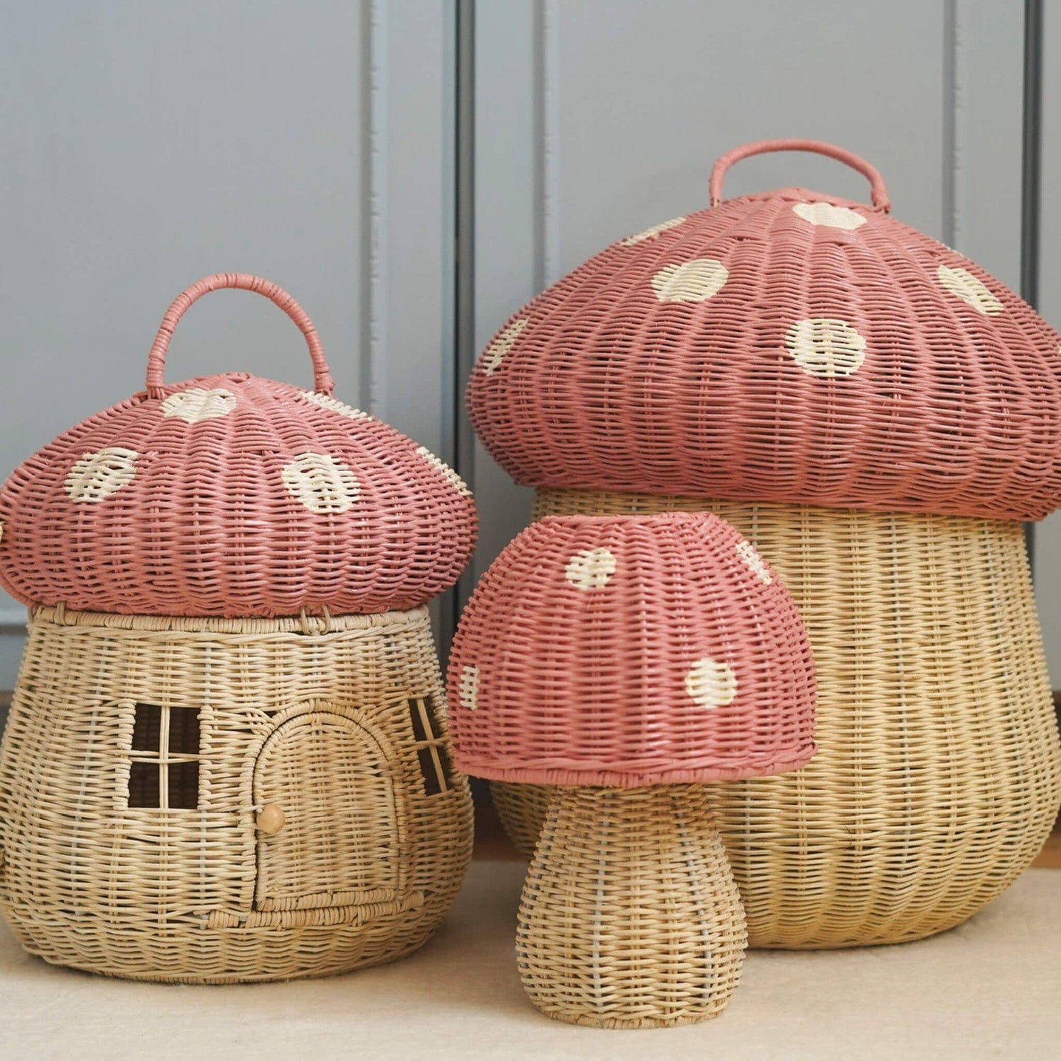 Natural Rattan Mushroom Storage Basket – Musk Pink Decorative Organizer - Nssoma