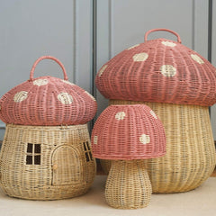 Natural Rattan Mushroom Storage Basket – Musk Pink Decorative Organizer - Nssoma