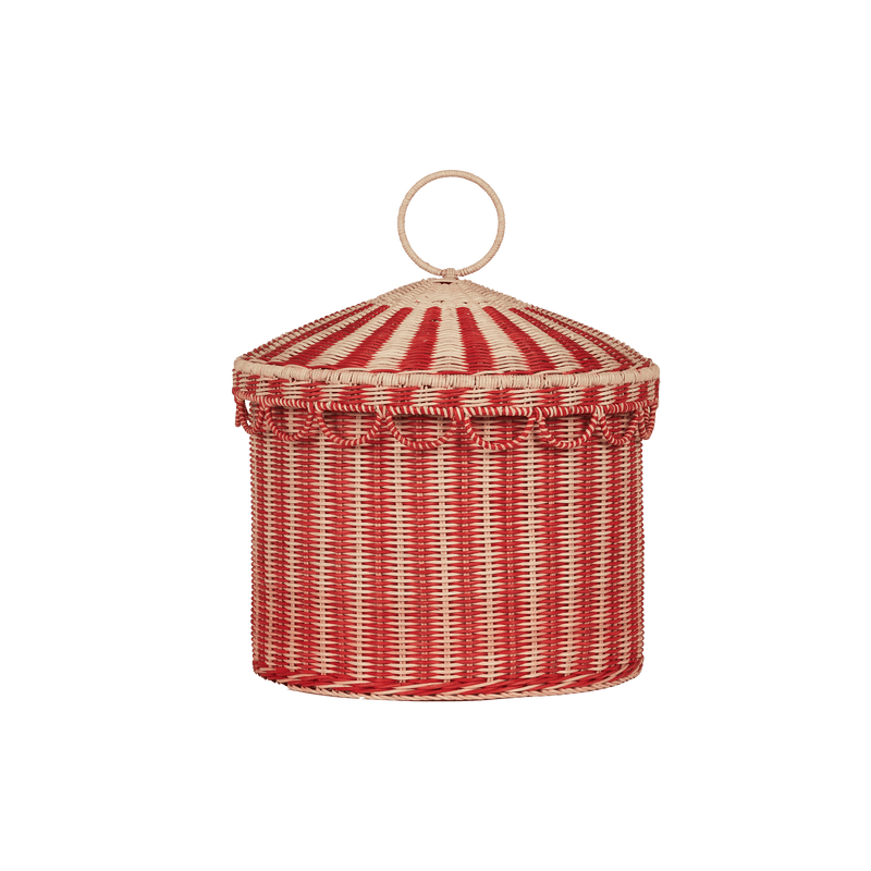 Rattan Circus Tent Toy Basket – Large Storage Hamper with Lid - Nssoma